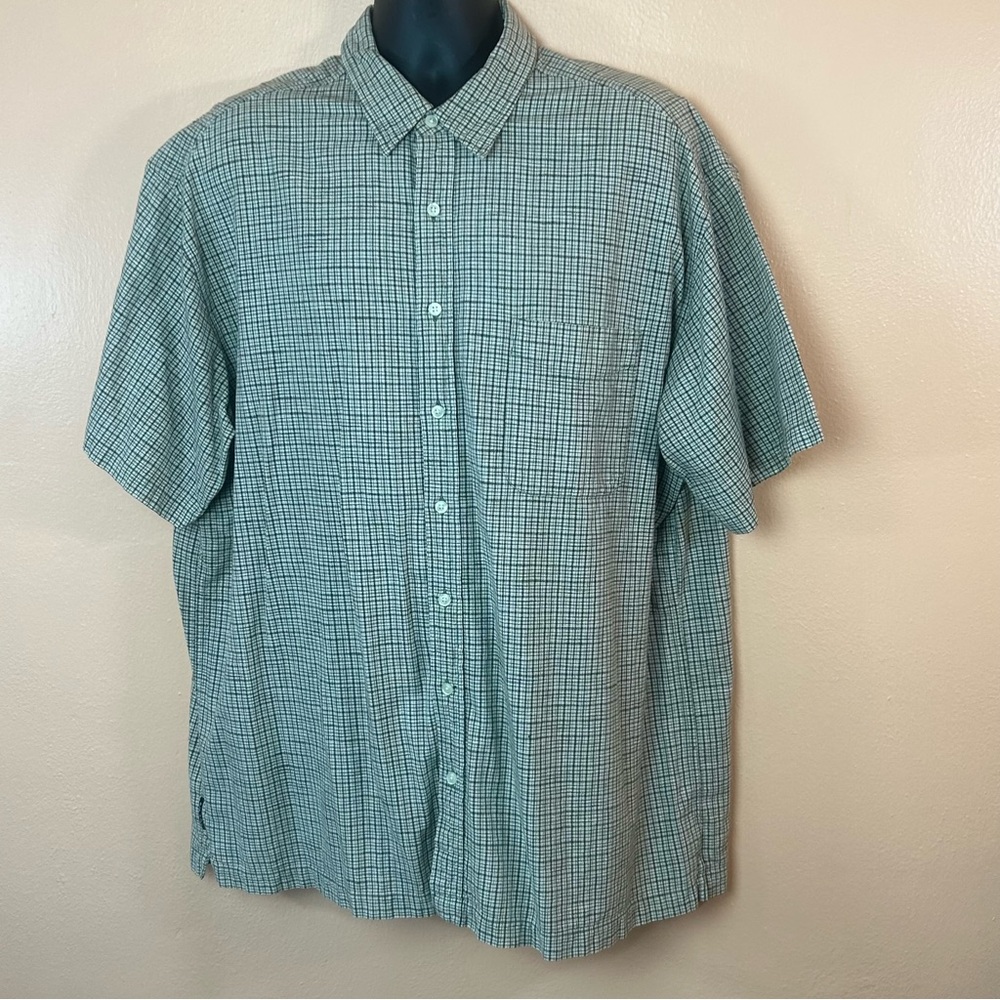Old Navy Tan Green Plaid Short Sleeve Button Donw Men XXL